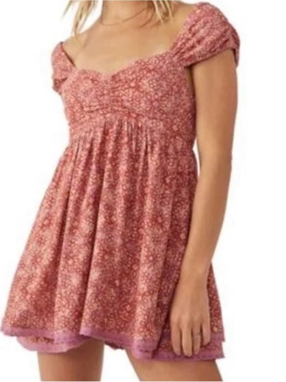 Free People Women Medium Tabitha Mini Babydoll Dress Floral Boho Cottagecore Y2K
